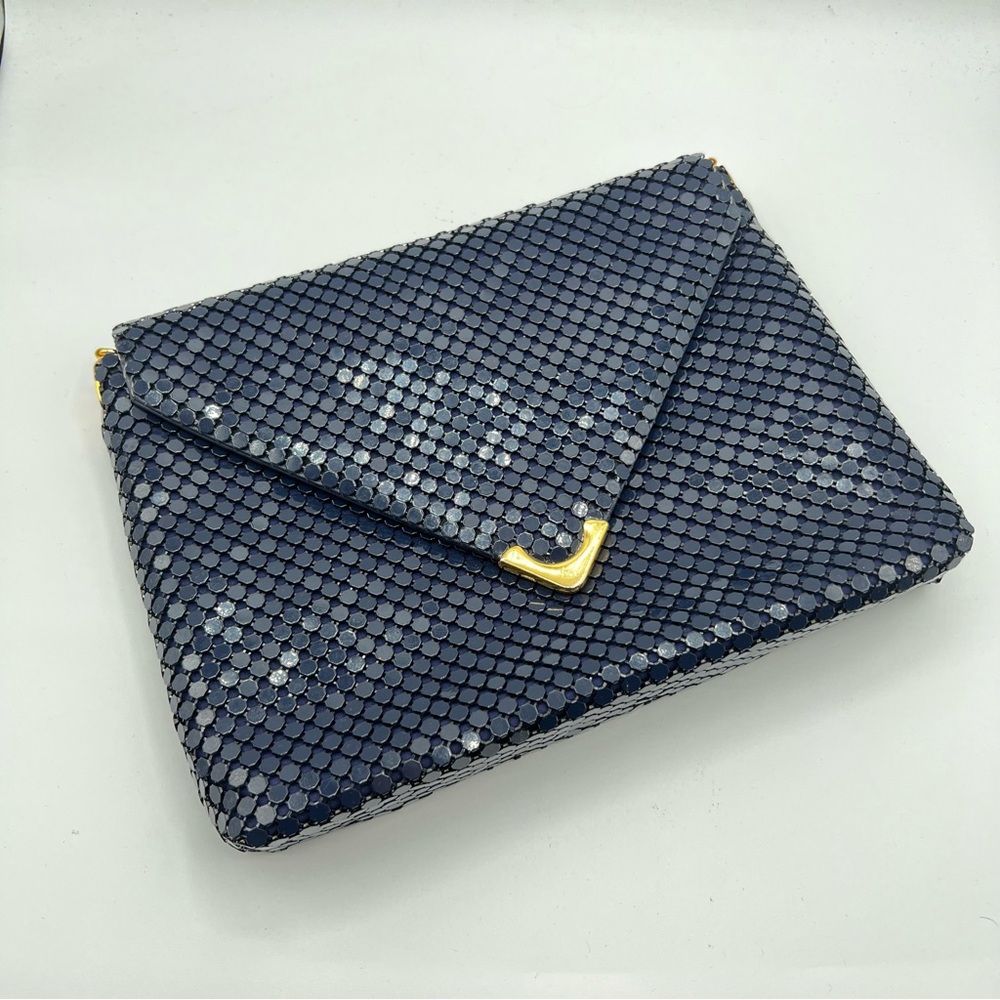 Vintage 80s La Regale Mesh Envelope Clutch Bag Metal Chain Strap Hand Made